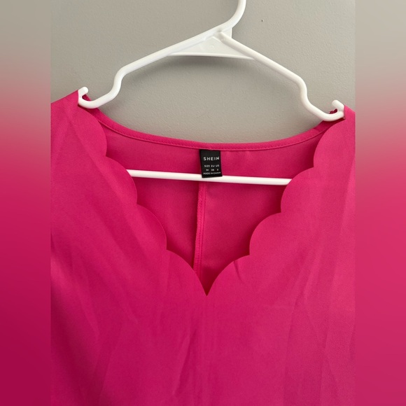 SHEIN Women’s Pink Dress SZ MD Floral Shear Long Sleeve Scalloped Neck Line - Picture 2 of 11